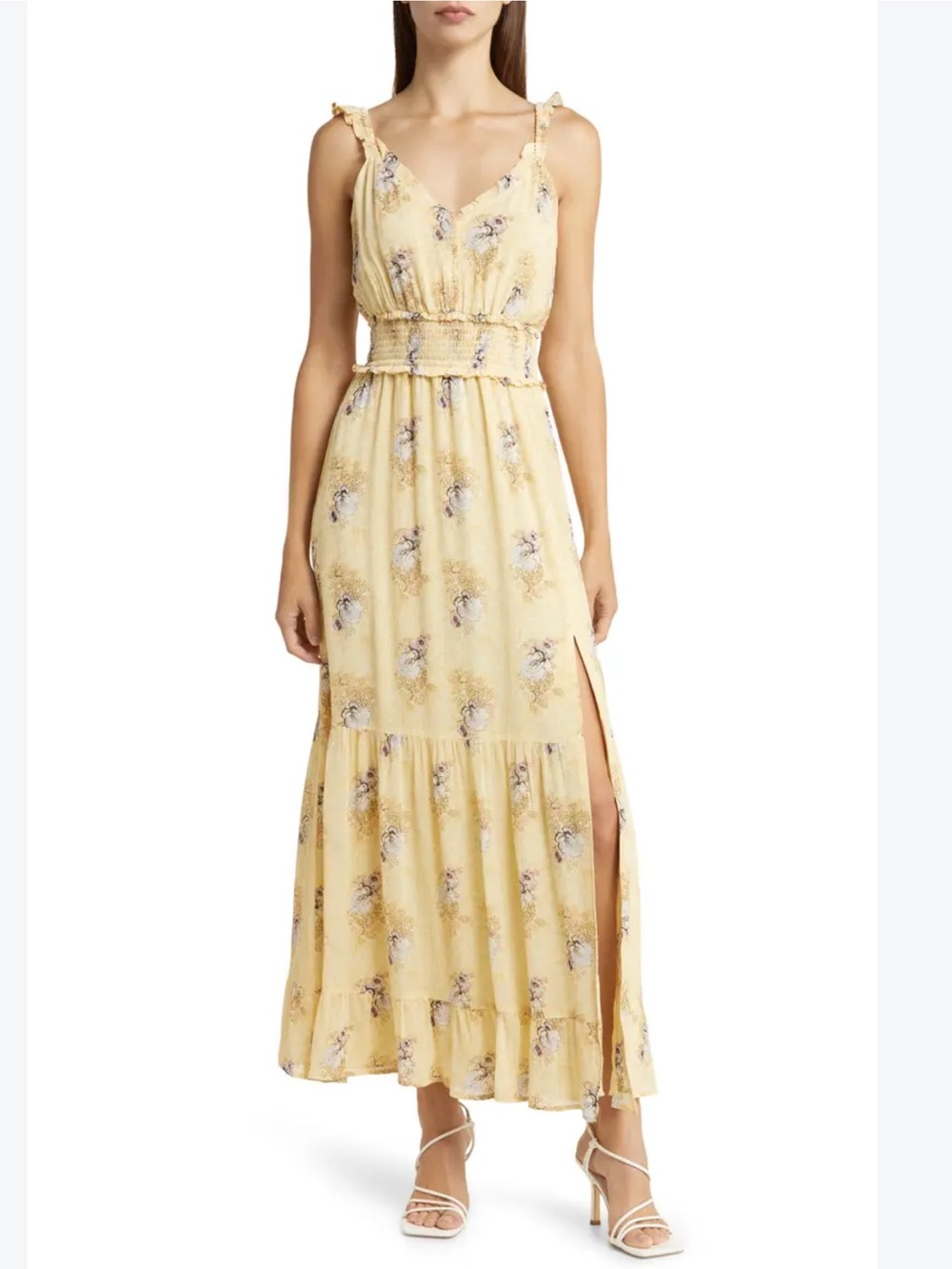 Paige $429 Silk Pacifica Floral Print Smocked Silk Sundress